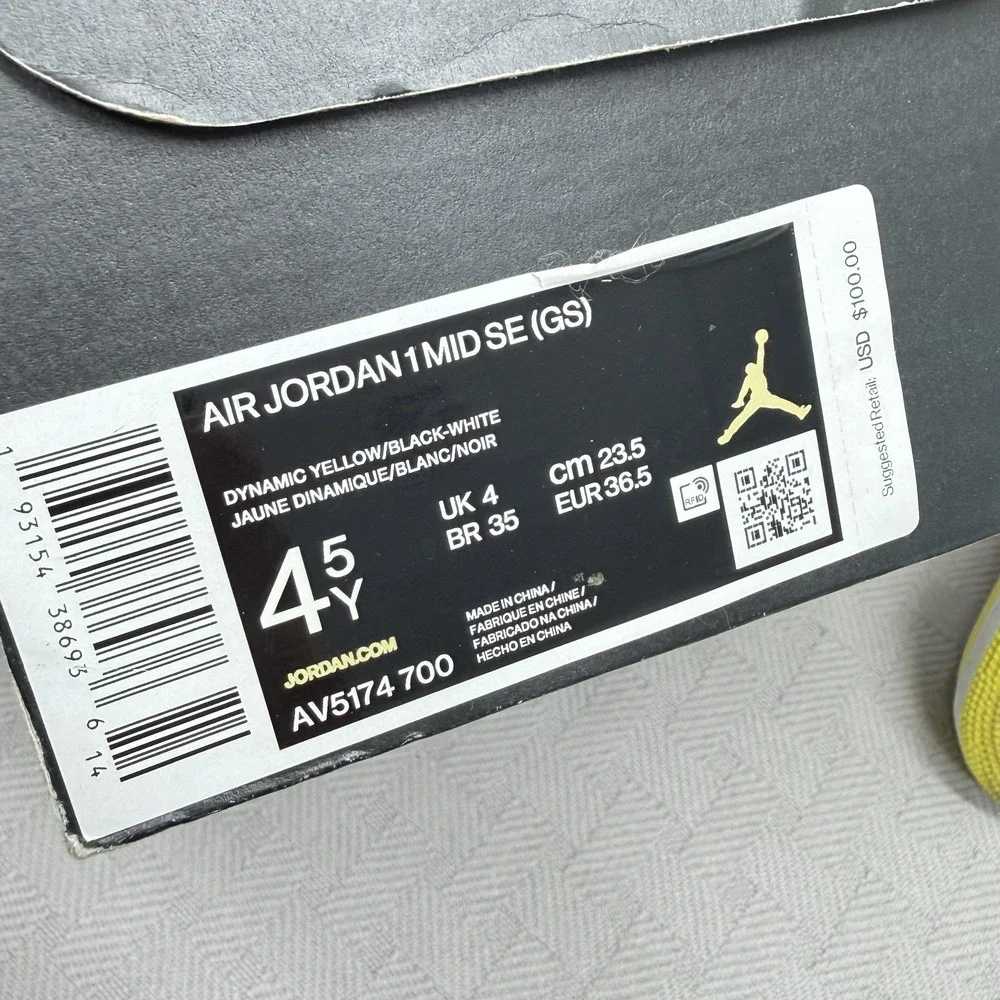 Nike Air Jordan 1 Mid SE GS Rose Patch‎ Dynamic Yellow Kids Size 4.5Y AV5174-700